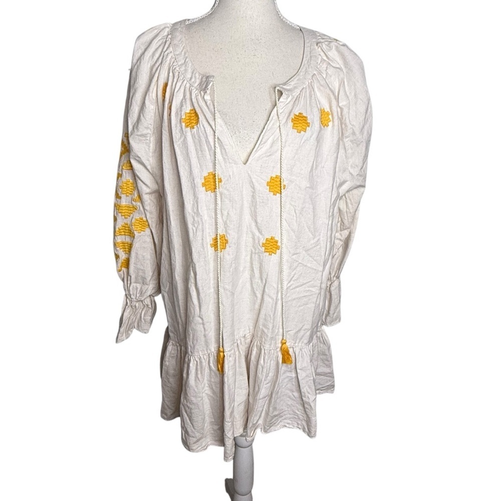 Evy's Tree Jolene Cream And Yellow Embroidered Blouse Tunic 1X